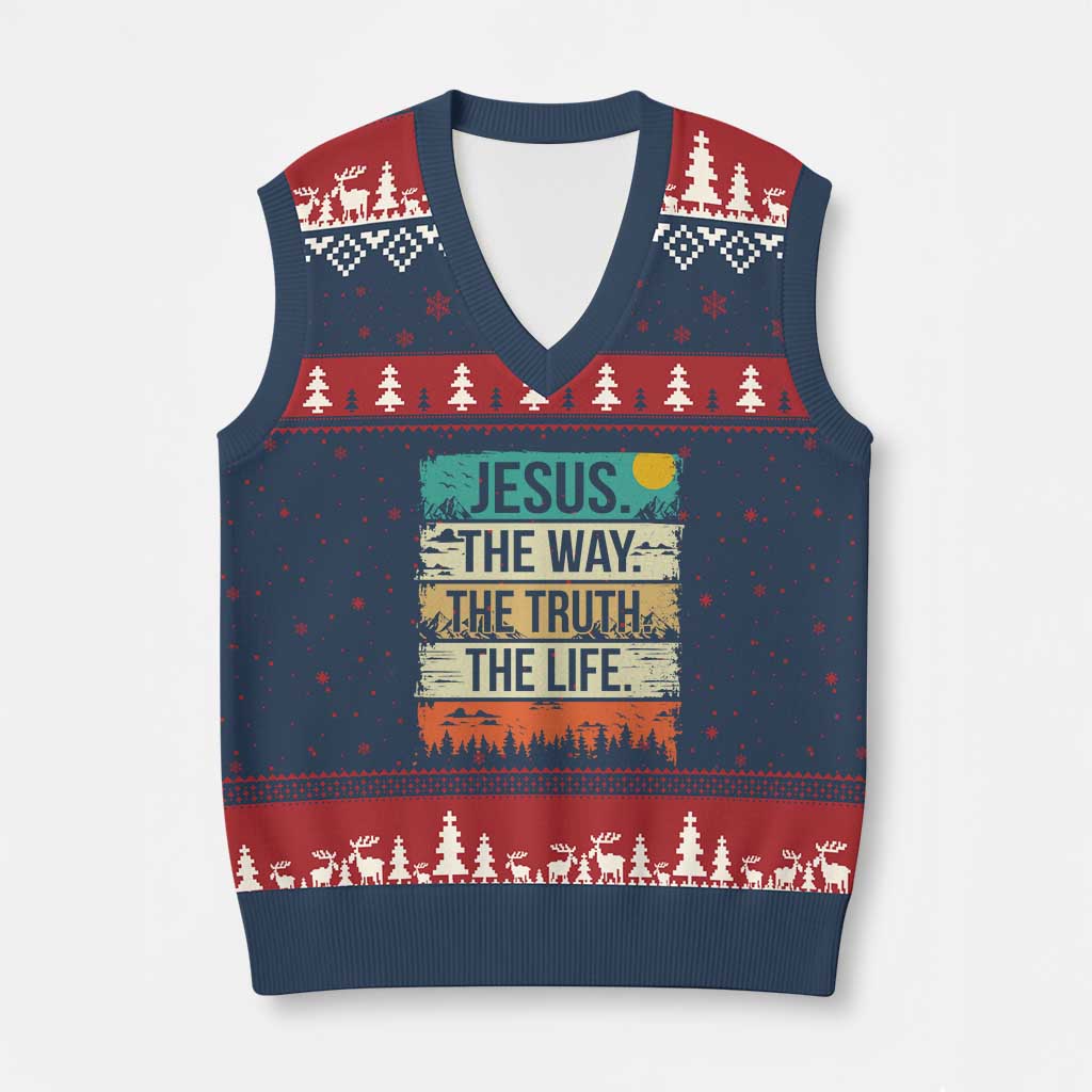 Jesus The Way The Truth The Life V-Neck Knit Sweater Vest Blessed Christians TS11 Navy Red Print Your Wear