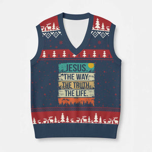 Jesus The Way The Truth The Life V-Neck Knit Sweater Vest Blessed Christians TS11 Navy Red Print Your Wear