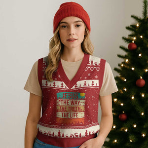 Jesus The Way The Truth The Life V-Neck Knit Sweater Vest Blessed Christians TS11 Red Beige Print Your Wear