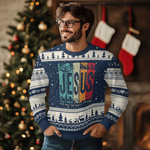 Jesus The Way The Truth The Life Ugly Christmas Sweater Christian Worship TS11 Navy Beige Print Your Wear