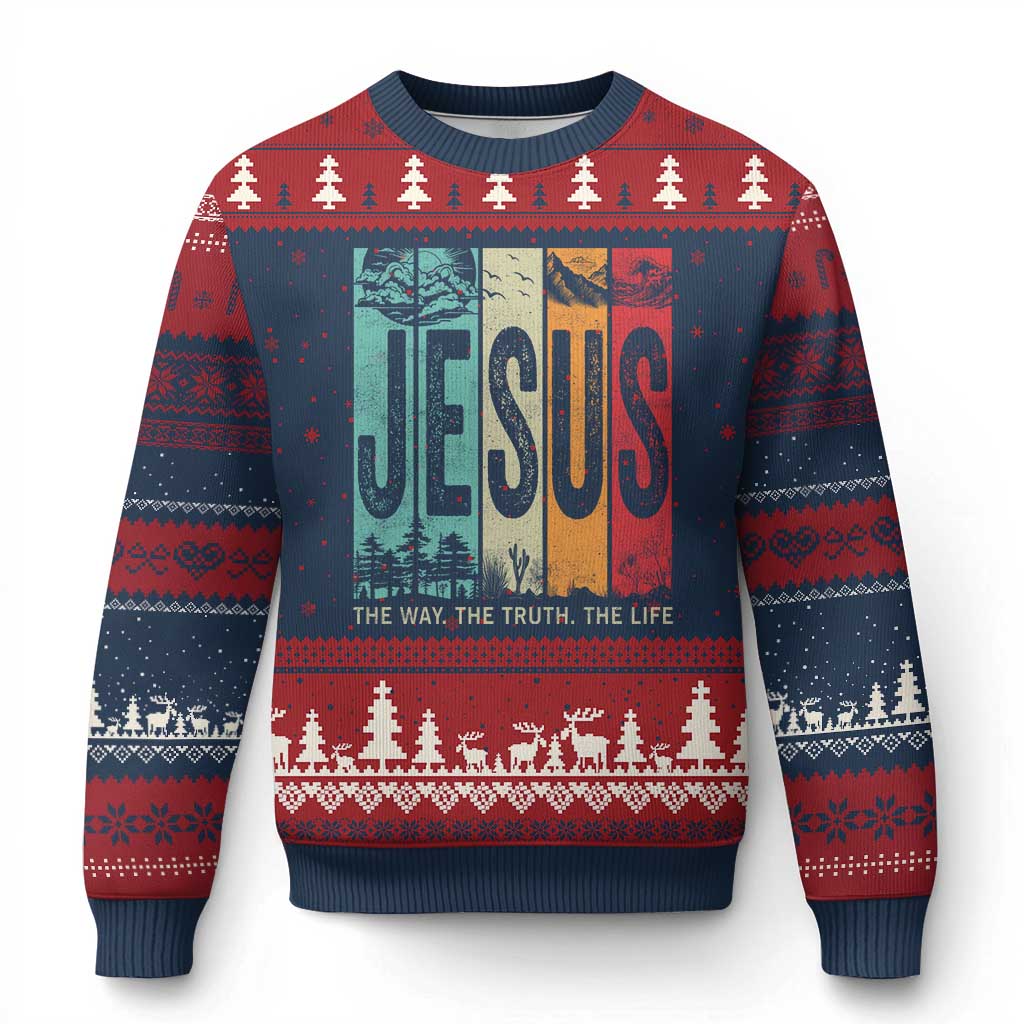 Jesus The Way The Truth The Life Ugly Christmas Sweater Christian Worship TS11 Navy Red Print Your Wear