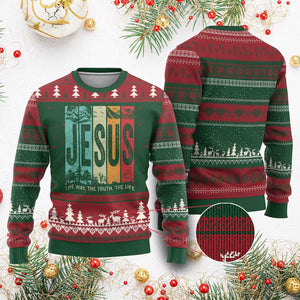Jesus The Way The Truth The Life Ugly Christmas Sweater Christian Worship TS11 Red Green Print Your Wear