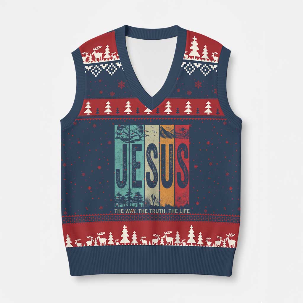 Jesus The Way The Truth The Life V-Neck Knit Sweater Vest Christian Worship TS11 Navy Red Print Your Wear