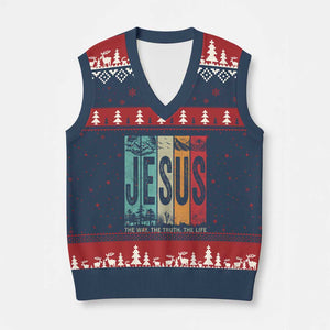 Jesus The Way The Truth The Life V-Neck Knit Sweater Vest Christian Worship TS11 Navy Red Print Your Wear