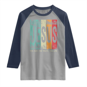 Jesus The Way The Truth The Life Raglan Shirt Christian Worship TS11 Sport Gray Navy Print Your Wear