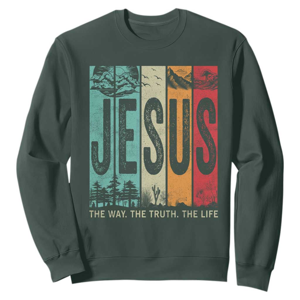 Jesus The Way The Truth The Life Sweatshirt Christian Worship TS11 Dark Forest Green Print Your Wear