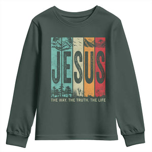 Jesus The Way The Truth The Life Youth Sweatshirt Christian Worship TS11 Dark Forest Green Print Your Wear