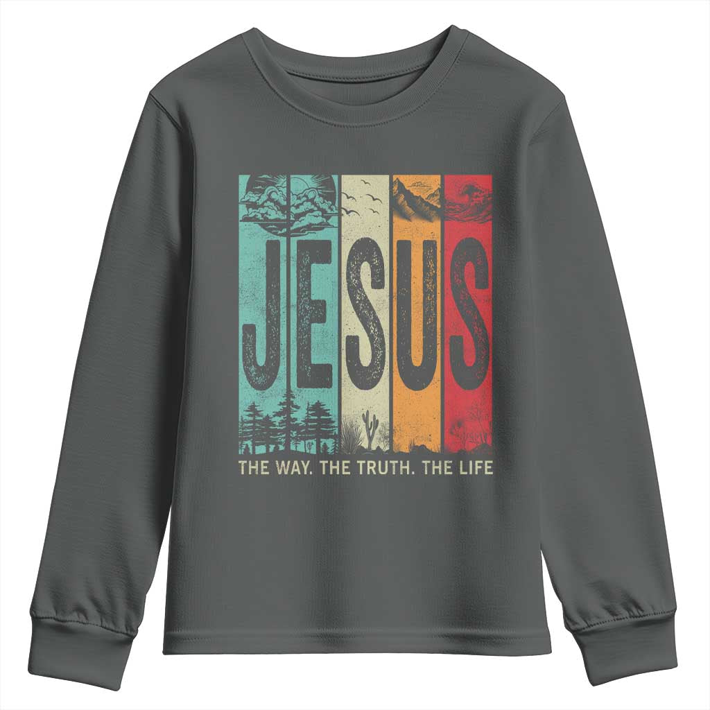 Jesus The Way The Truth The Life Youth Sweatshirt Christian Worship TS11 Dark Heather Print Your Wear
