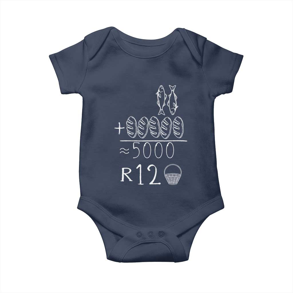 2 Fishes 5 Breads Jesus Feeds The 5000 Christian Bible Verses Baby Onesie TS11 Navy Print Your Wear