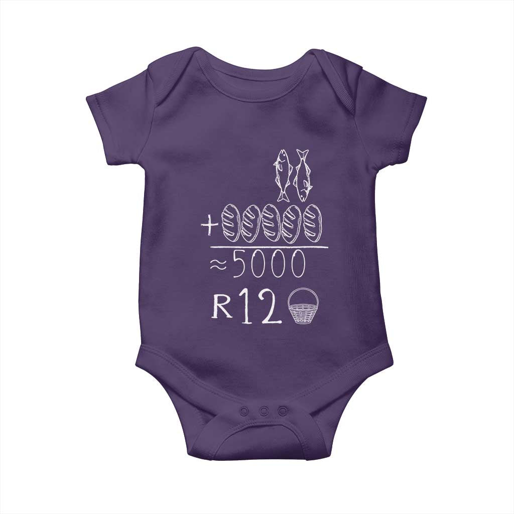 2 Fishes 5 Breads Jesus Feeds The 5000 Christian Bible Verses Baby Onesie TS11 Purple Print Your Wear
