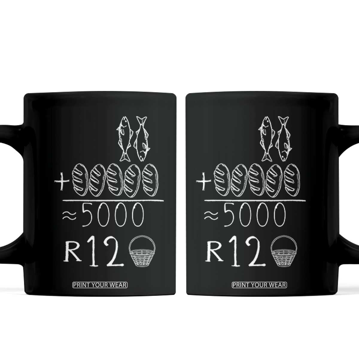 2 Fishes 5 Breads Jesus Feeds The 5000 Christian Bible Verses Coffee Mug TS11 Black Print Your Wear