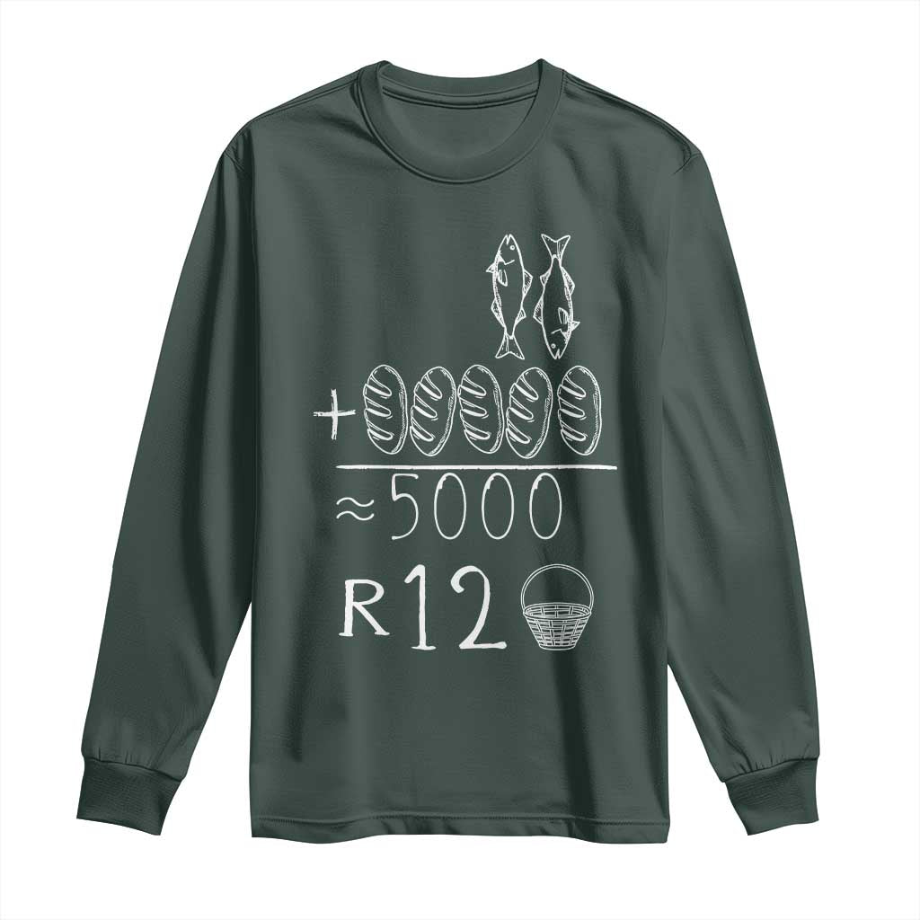 2 Fishes 5 Breads Jesus Feeds The 5000 Christian Bible Verses Long Sleeve Shirt TS11 Dark Forest Green Print Your Wear