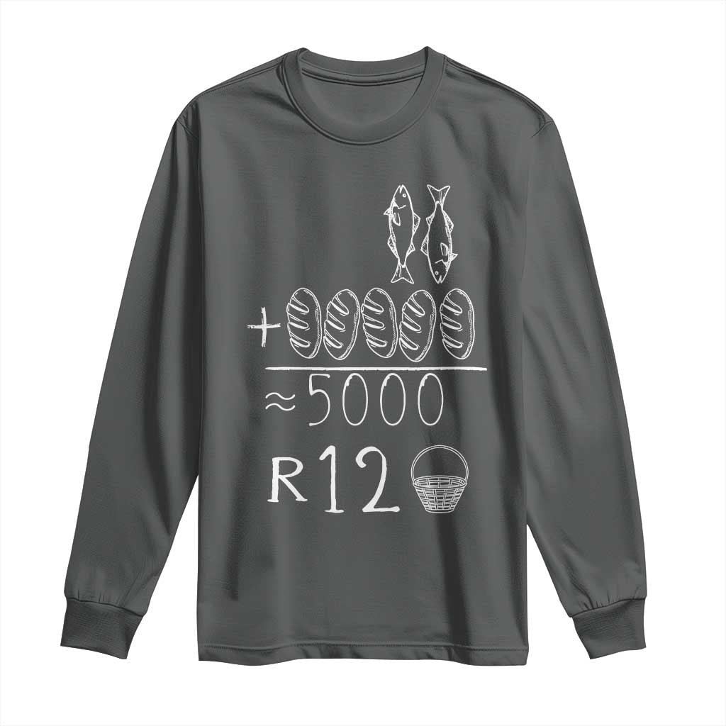 2 Fishes 5 Breads Jesus Feeds The 5000 Christian Bible Verses Long Sleeve Shirt TS11 Dark Heather Print Your Wear