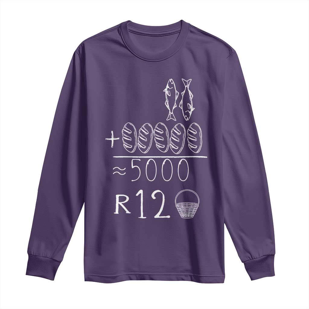 2 Fishes 5 Breads Jesus Feeds The 5000 Christian Bible Verses Long Sleeve Shirt TS11 Purple Print Your Wear