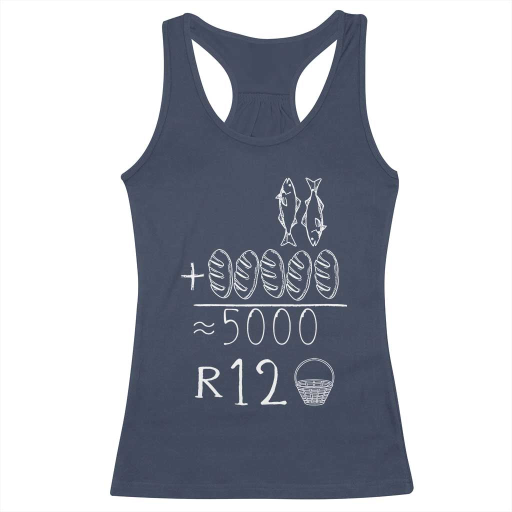 2 Fishes 5 Breads Jesus Feeds The 5000 Christian Bible Verses Racerback Tank Top TS11 Navy Print Your Wear