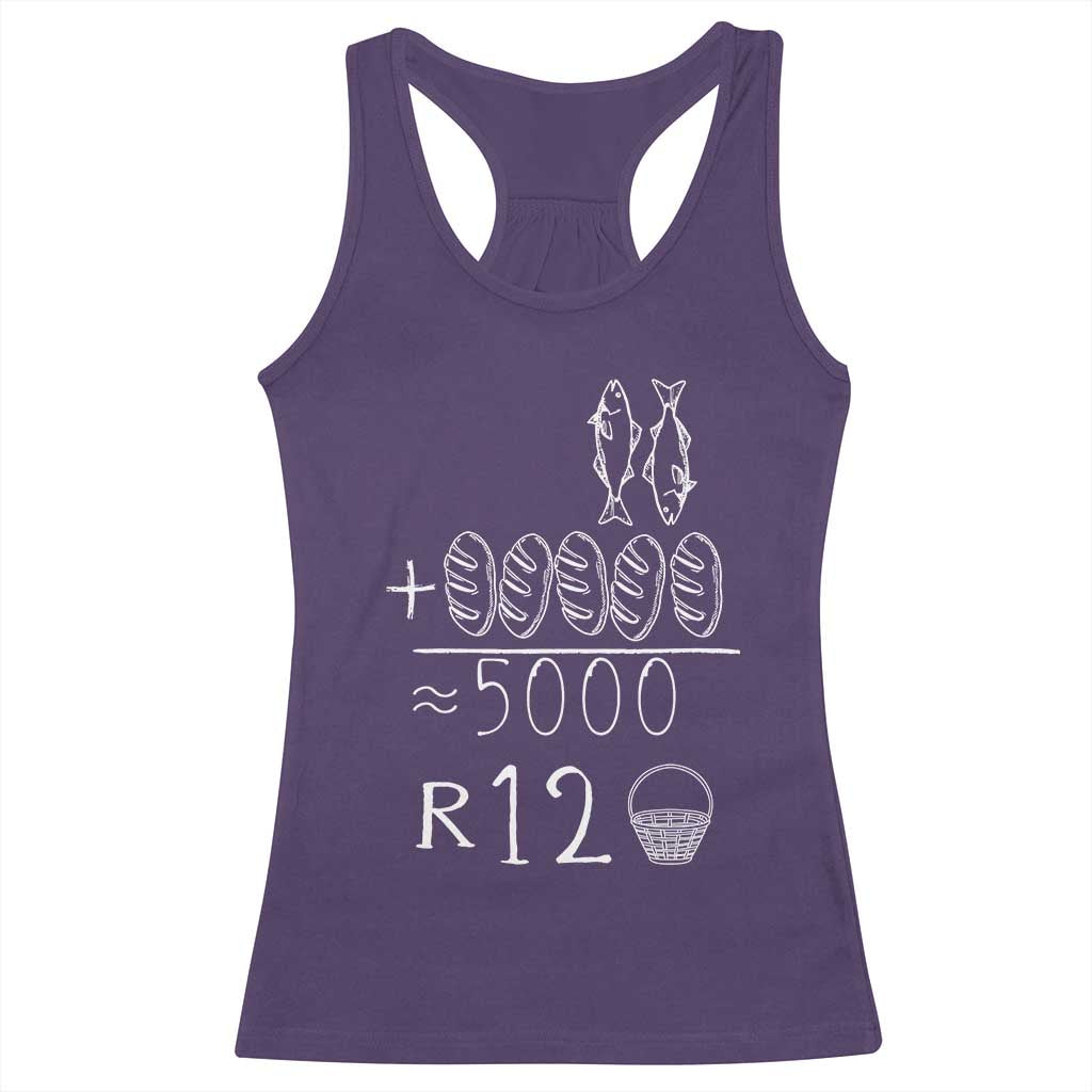 2 Fishes 5 Breads Jesus Feeds The 5000 Christian Bible Verses Racerback Tank Top TS11 Purple Print Your Wear
