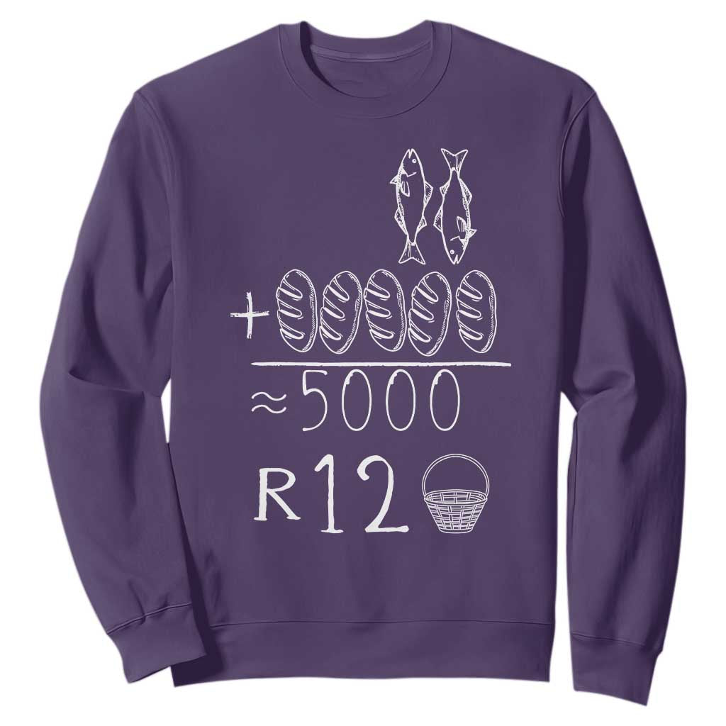 2 Fishes 5 Breads Jesus Feeds The 5000 Christian Bible Verses Sweatshirt TS11 Purple Print Your Wear