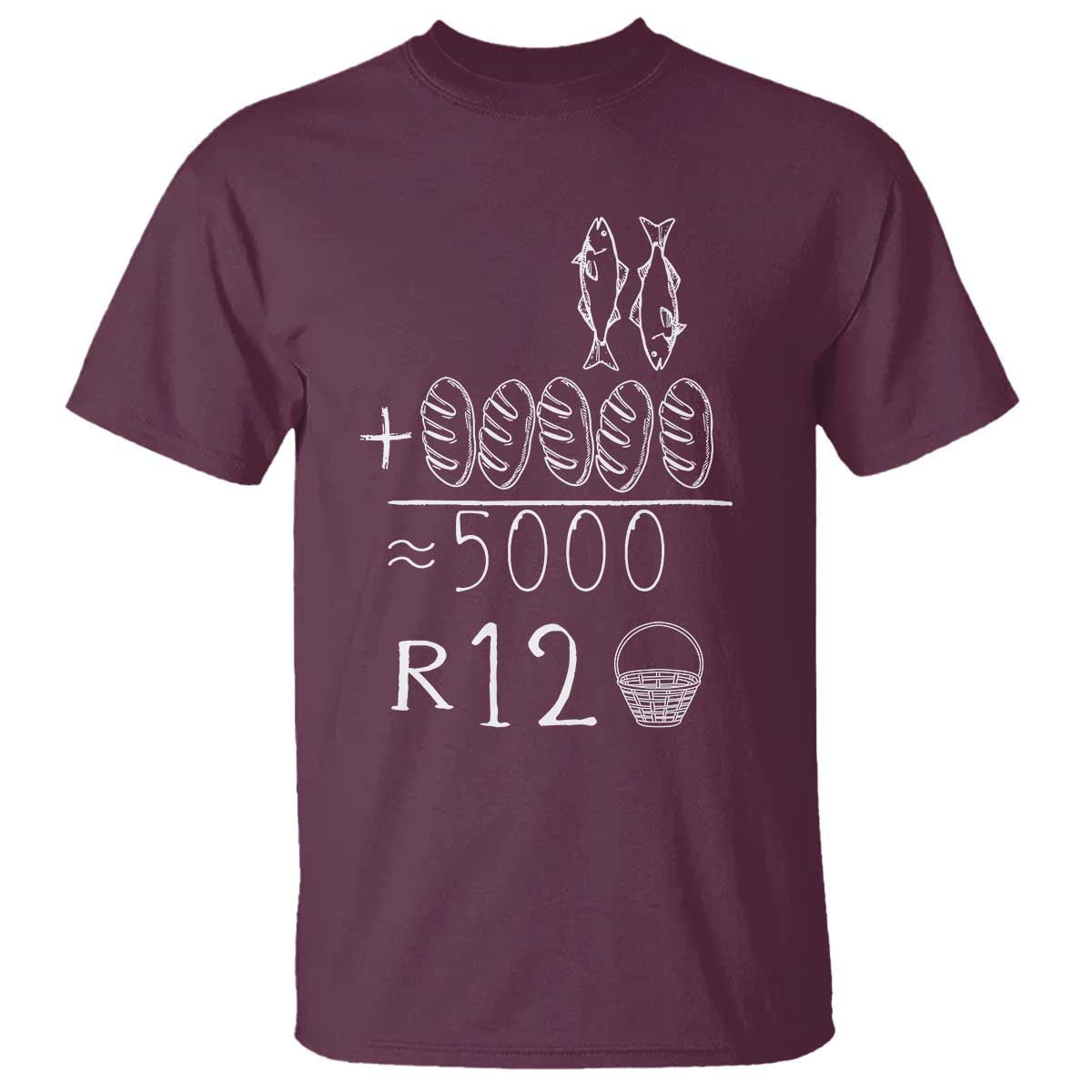 2 Fishes 5 Breads Jesus Feeds The 5000 Christian Bible Verses T Shirt TS11 Maroon Print Your Wear