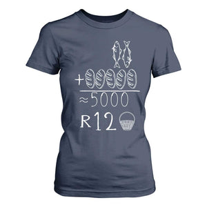 2 Fishes 5 Breads Jesus Feeds The 5000 Christian Bible Verses T Shirt For Women TS11 Navy Print Your Wear