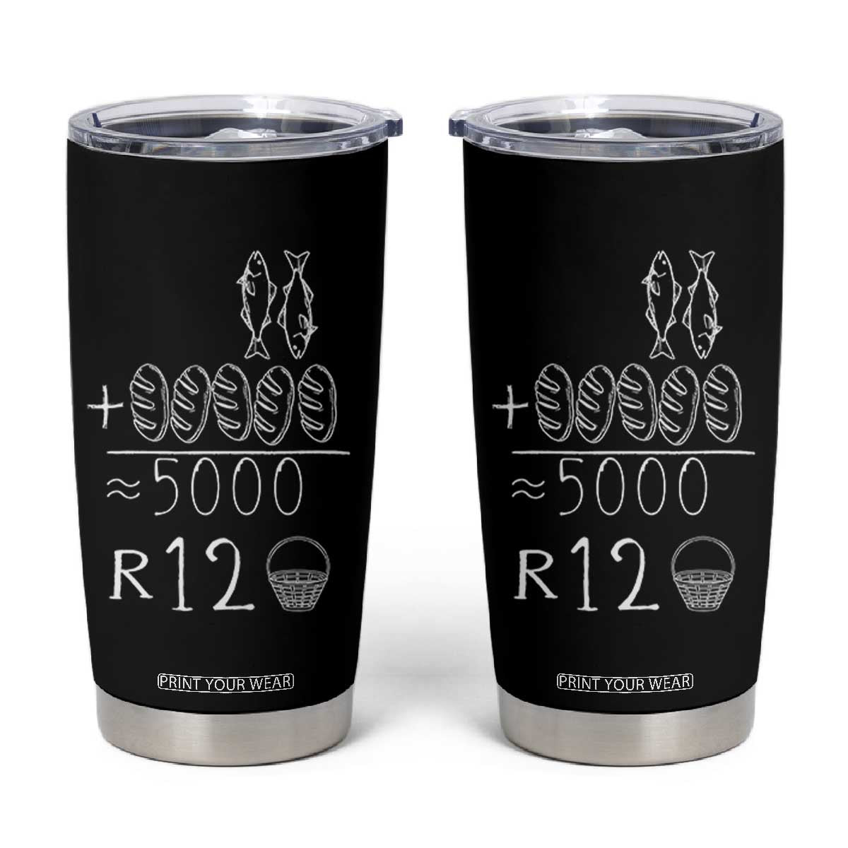 2 Fishes 5 Breads Jesus Feeds The 5000 Christian Bible Verses Tumbler Cup TS11 Black Print Your Wear