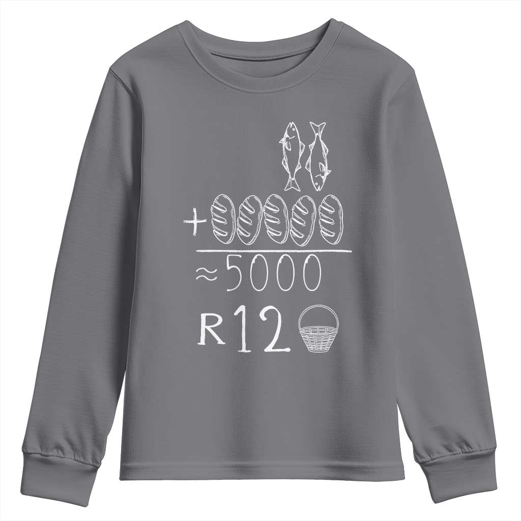 2 Fishes 5 Breads Jesus Feeds The 5000 Christian Bible Verses Youth Sweatshirt TS11 Charcoal Print Your Wear