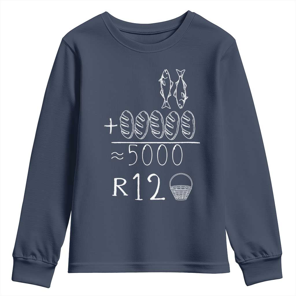 2 Fishes 5 Breads Jesus Feeds The 5000 Christian Bible Verses Youth Sweatshirt TS11 Navy Print Your Wear