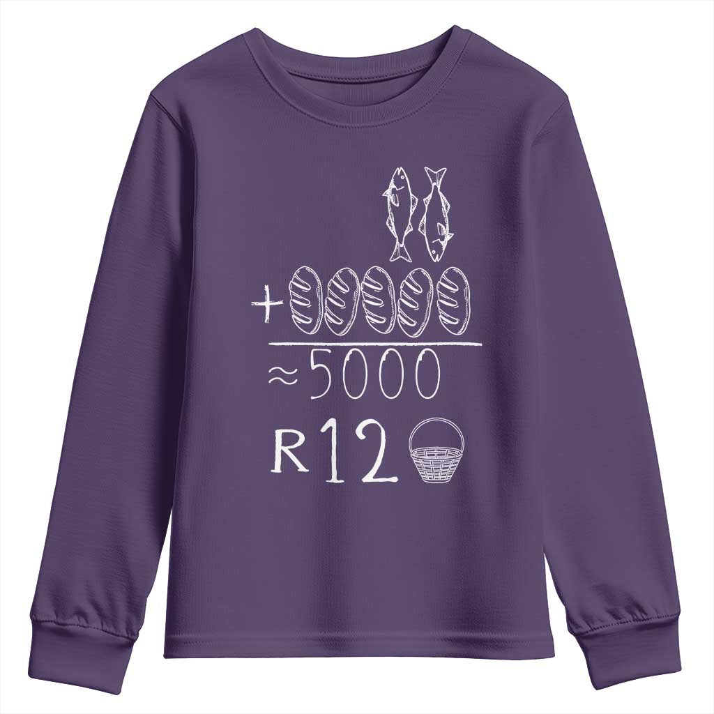 2 Fishes 5 Breads Jesus Feeds The 5000 Christian Bible Verses Youth Sweatshirt TS11 Purple Print Your Wear