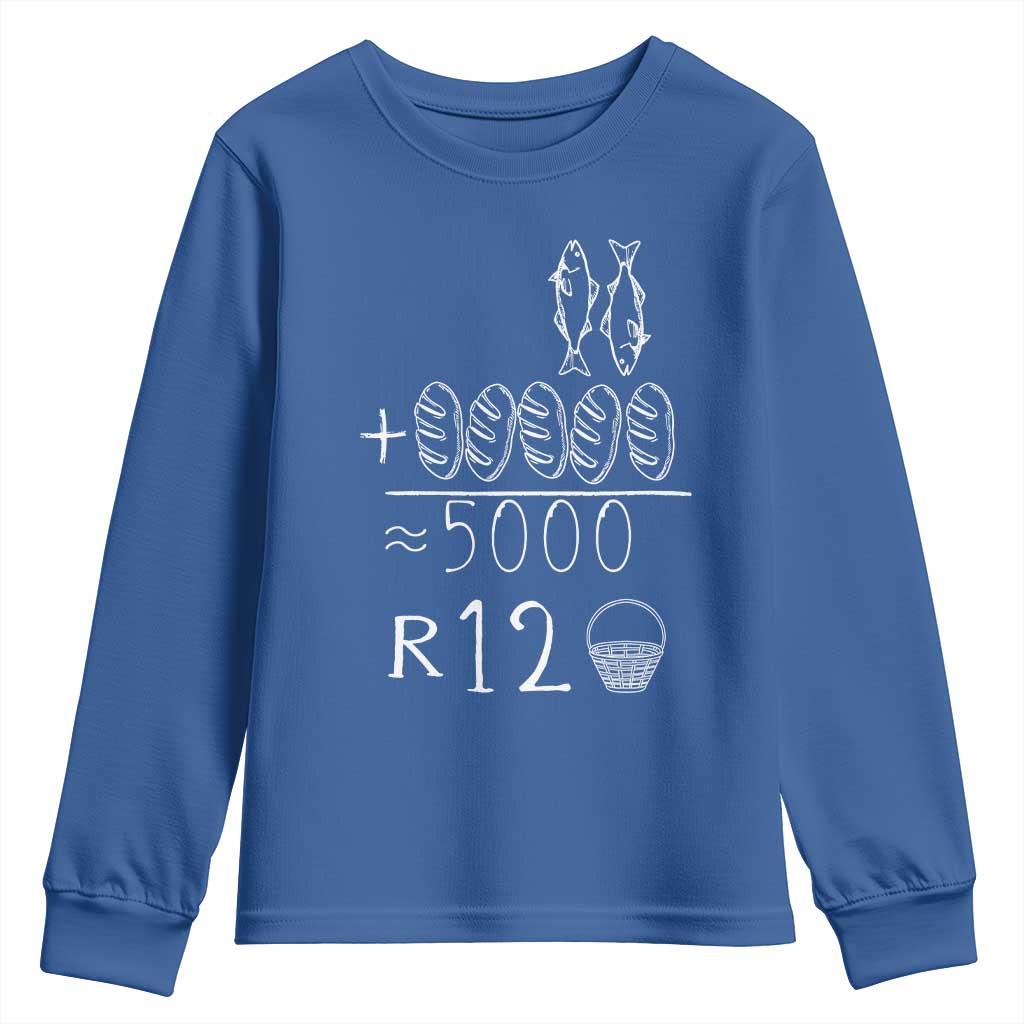 2 Fishes 5 Breads Jesus Feeds The 5000 Christian Bible Verses Youth Sweatshirt TS11 Royal Blue Print Your Wear