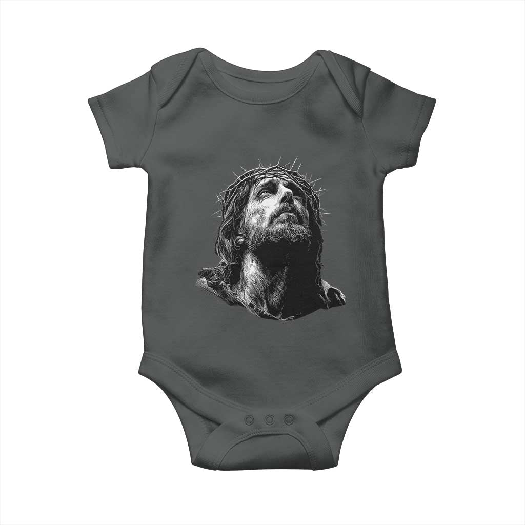Jesus Christ Religious Christian Faith Crown Of Thorns Baby Onesie TS11 Dark Heather Print Your Wear