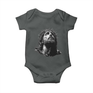 Jesus Christ Religious Christian Faith Crown Of Thorns Baby Onesie TS11 Dark Heather Print Your Wear