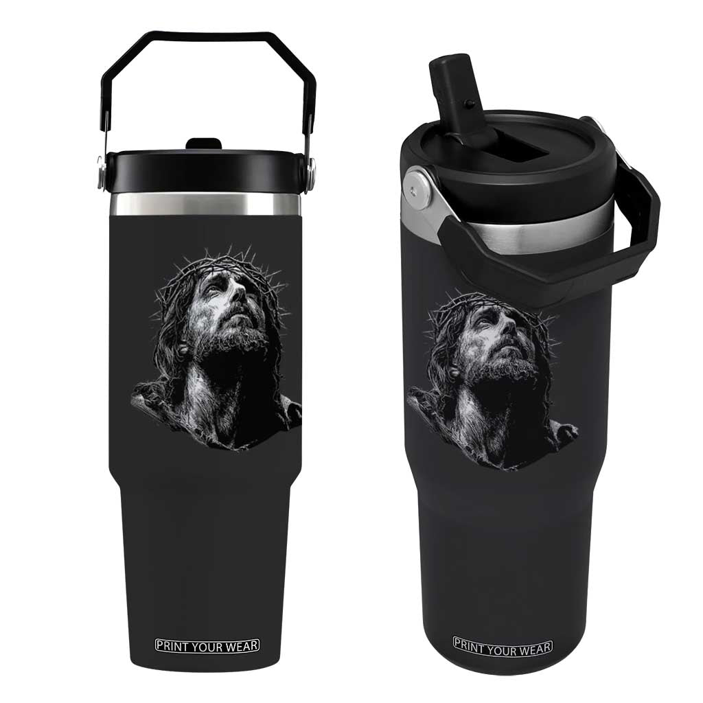 Jesus Christ Religious Christian Faith Crown Of Thorns Flip Straw Tumbler TS11 One Size: 30 oz Black Print Your Wear