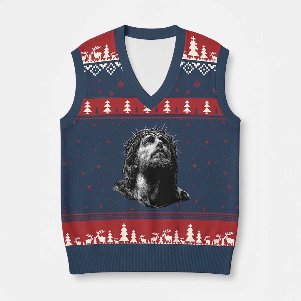 Jesus Christ Religious Christian Faith Crown Of Thorns V-Neck Knit Sweater Vest TS11 Navy Red Print Your Wear