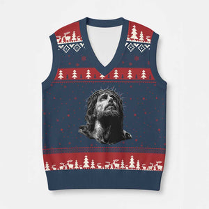 Jesus Christ Religious Christian Faith Crown Of Thorns V-Neck Knit Sweater Vest TS11 Navy Red Print Your Wear
