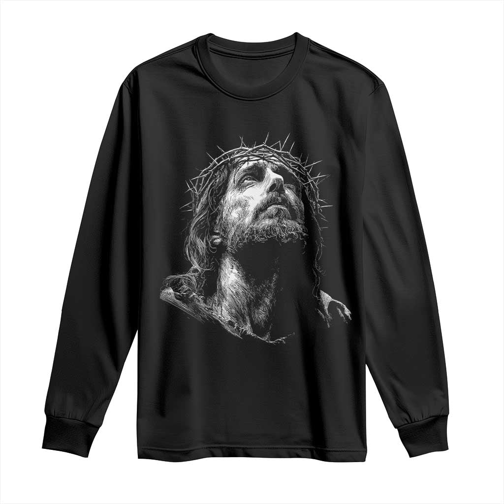 Jesus Christ Religious Christian Faith Crown Of Thorns Long Sleeve Shirt TS11 Black Print Your Wear