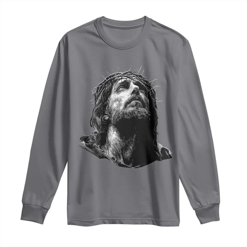 Jesus Christ Religious Christian Faith Crown Of Thorns Long Sleeve Shirt TS11 Charcoal Print Your Wear