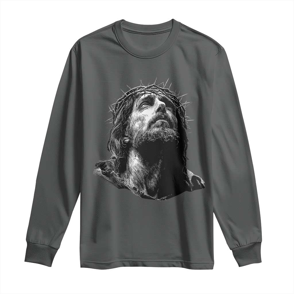Jesus Christ Religious Christian Faith Crown Of Thorns Long Sleeve Shirt TS11 Dark Heather Print Your Wear