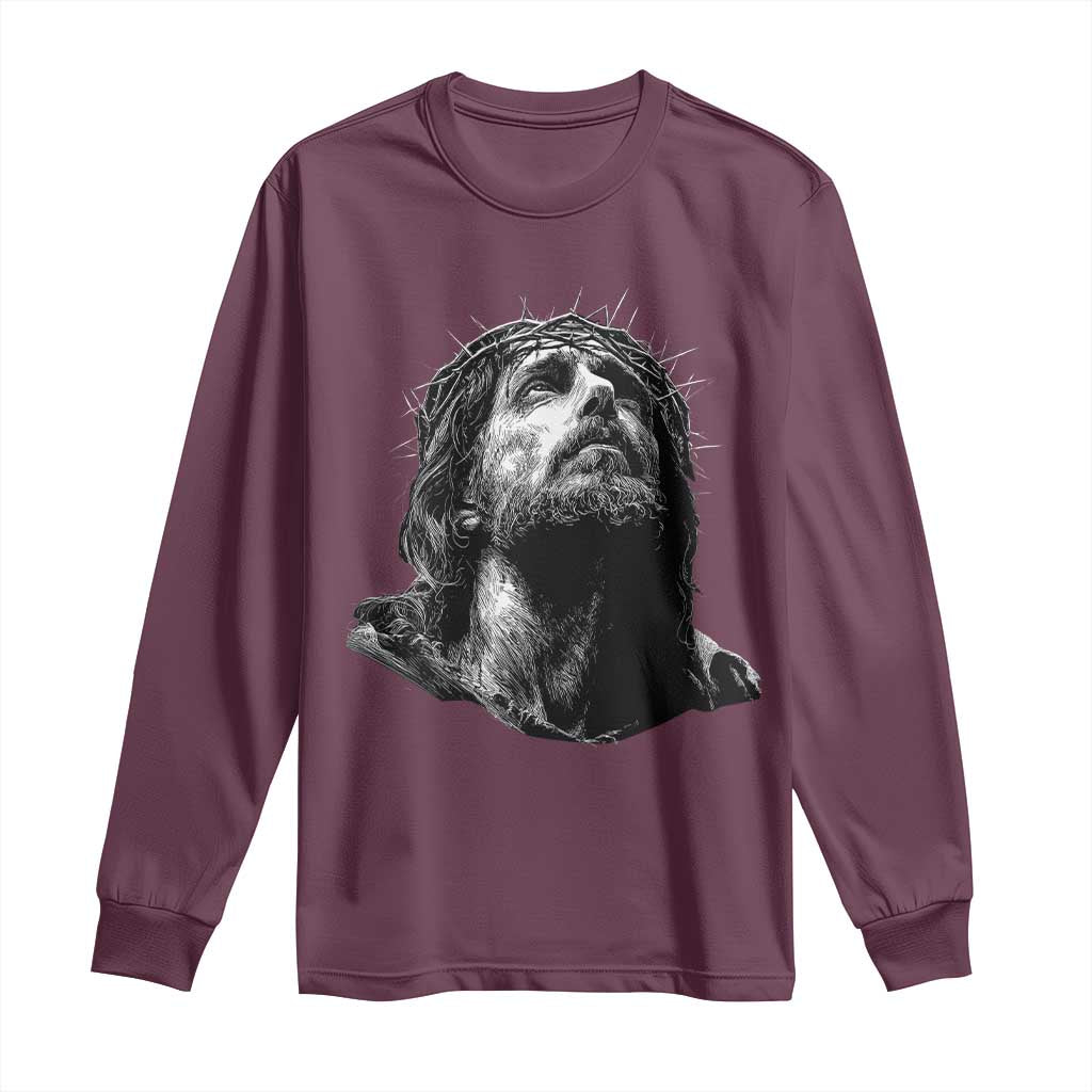 Jesus Christ Religious Christian Faith Crown Of Thorns Long Sleeve Shirt TS11 Maroon Print Your Wear