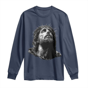 Jesus Christ Religious Christian Faith Crown Of Thorns Long Sleeve Shirt TS11 Navy Print Your Wear