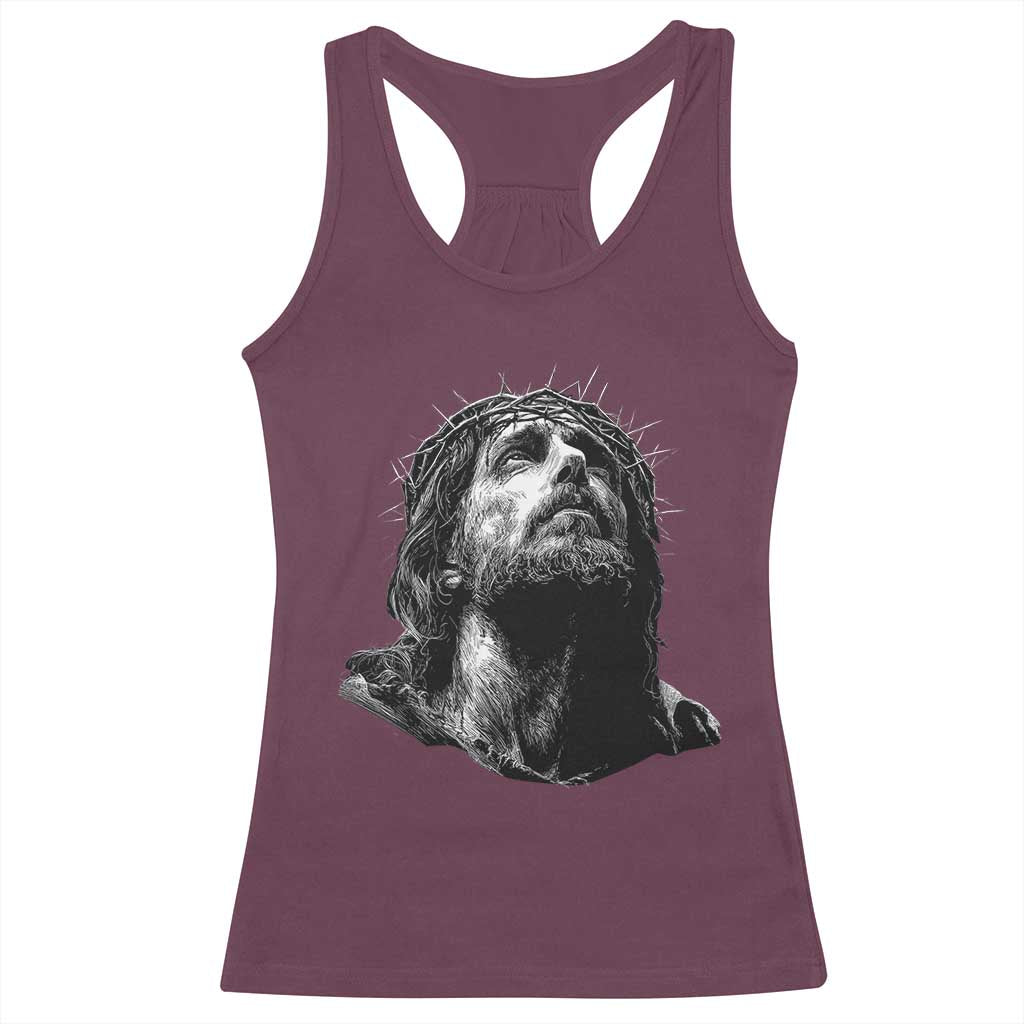 Jesus Christ Religious Christian Faith Crown Of Thorns Racerback Tank Top TS11 Maroon Print Your Wear