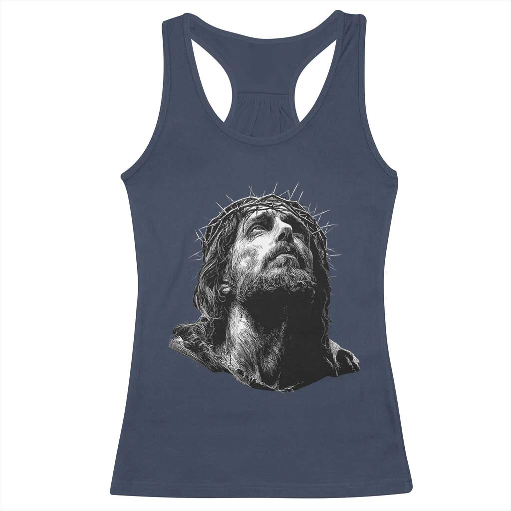 Jesus Christ Religious Christian Faith Crown Of Thorns Racerback Tank Top TS11 Navy Print Your Wear