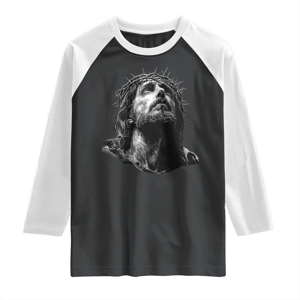 Jesus Christ Religious Christian Faith Crown Of Thorns Raglan Shirt TS11 Black White Print Your Wear