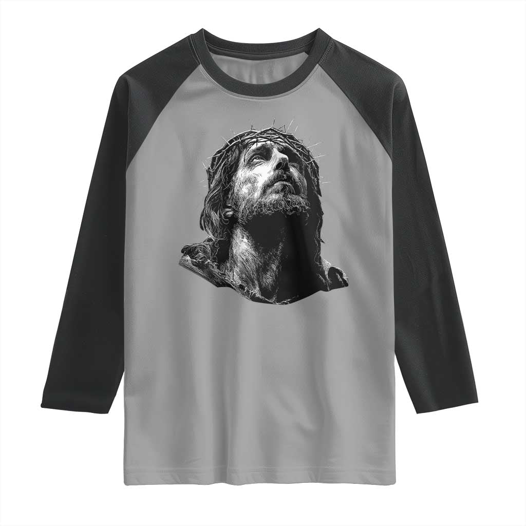 Jesus Christ Religious Christian Faith Crown Of Thorns Raglan Shirt TS11 Sport Gray Black Print Your Wear