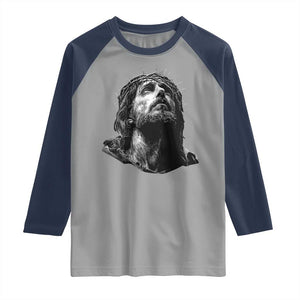 Jesus Christ Religious Christian Faith Crown Of Thorns Raglan Shirt TS11 Sport Gray Navy Print Your Wear