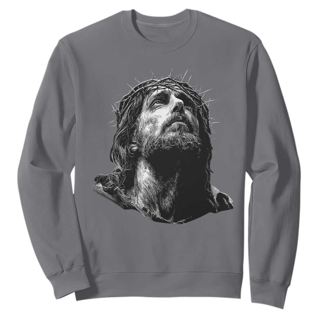 Jesus Christ Religious Christian Faith Crown Of Thorns Sweatshirt TS11 Charcoal Print Your Wear