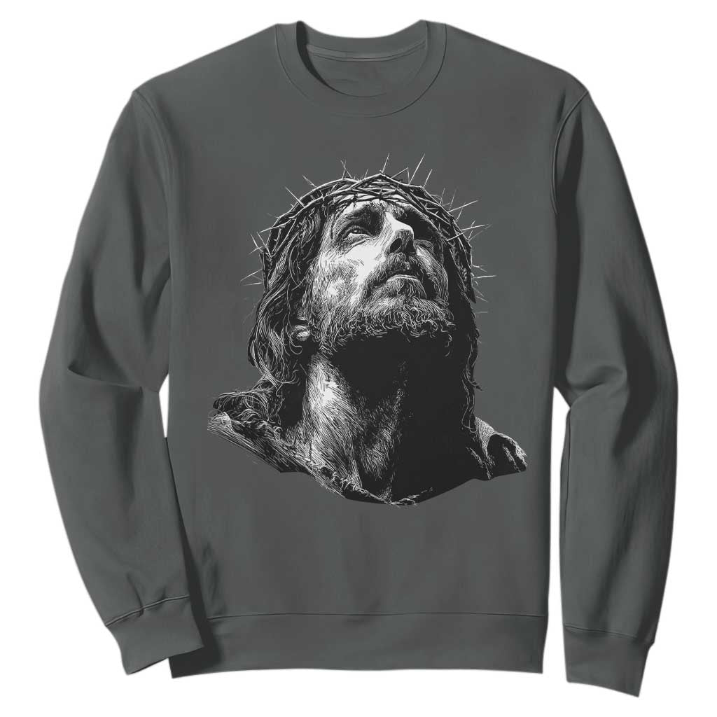 Jesus Christ Religious Christian Faith Crown Of Thorns Sweatshirt TS11 Dark Heather Print Your Wear