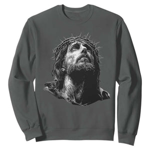 Jesus Christ Religious Christian Faith Crown Of Thorns Sweatshirt TS11 Dark Heather Print Your Wear