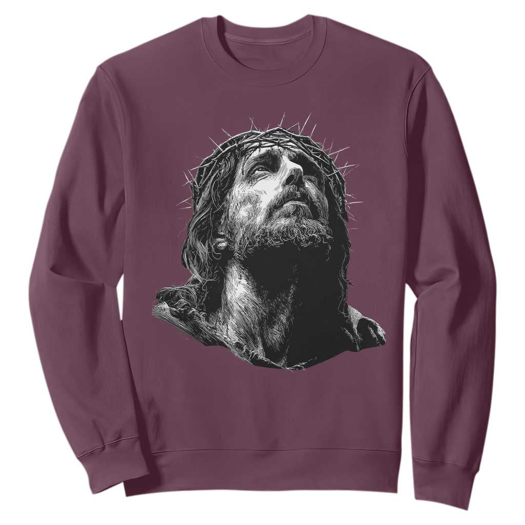 Jesus Christ Religious Christian Faith Crown Of Thorns Sweatshirt TS11 Maroon Print Your Wear