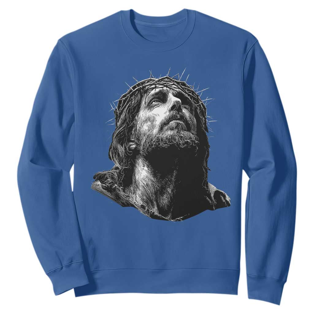 Jesus Christ Religious Christian Faith Crown Of Thorns Sweatshirt TS11 Royal Blue Print Your Wear