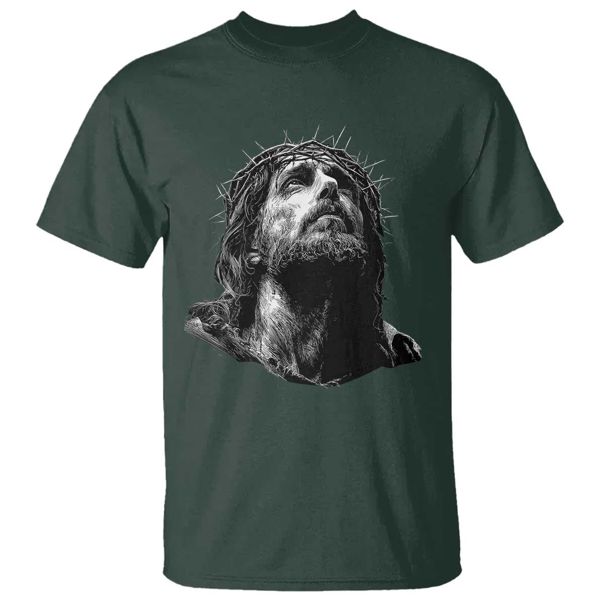 Jesus Christ Religious Christian Faith Crown Of Thorns T Shirt TS11 Dark Forest Green Print Your Wear