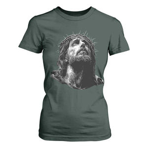 Jesus Christ Religious Christian Faith Crown Of Thorns T Shirt For Women TS11 Dark Forest Green Print Your Wear